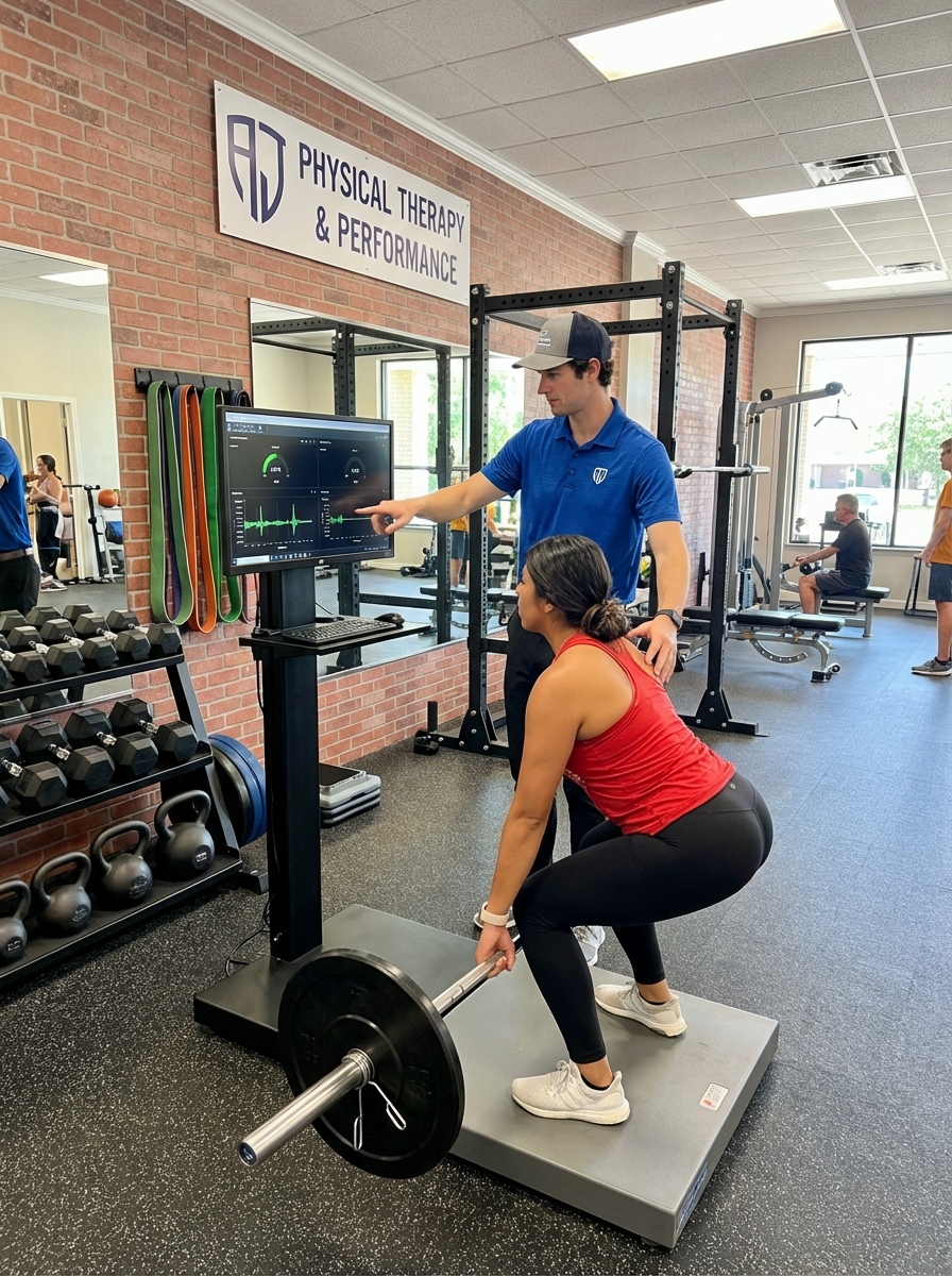 Patient working with a provider at a performance physical therapy clinic in Ooltewah