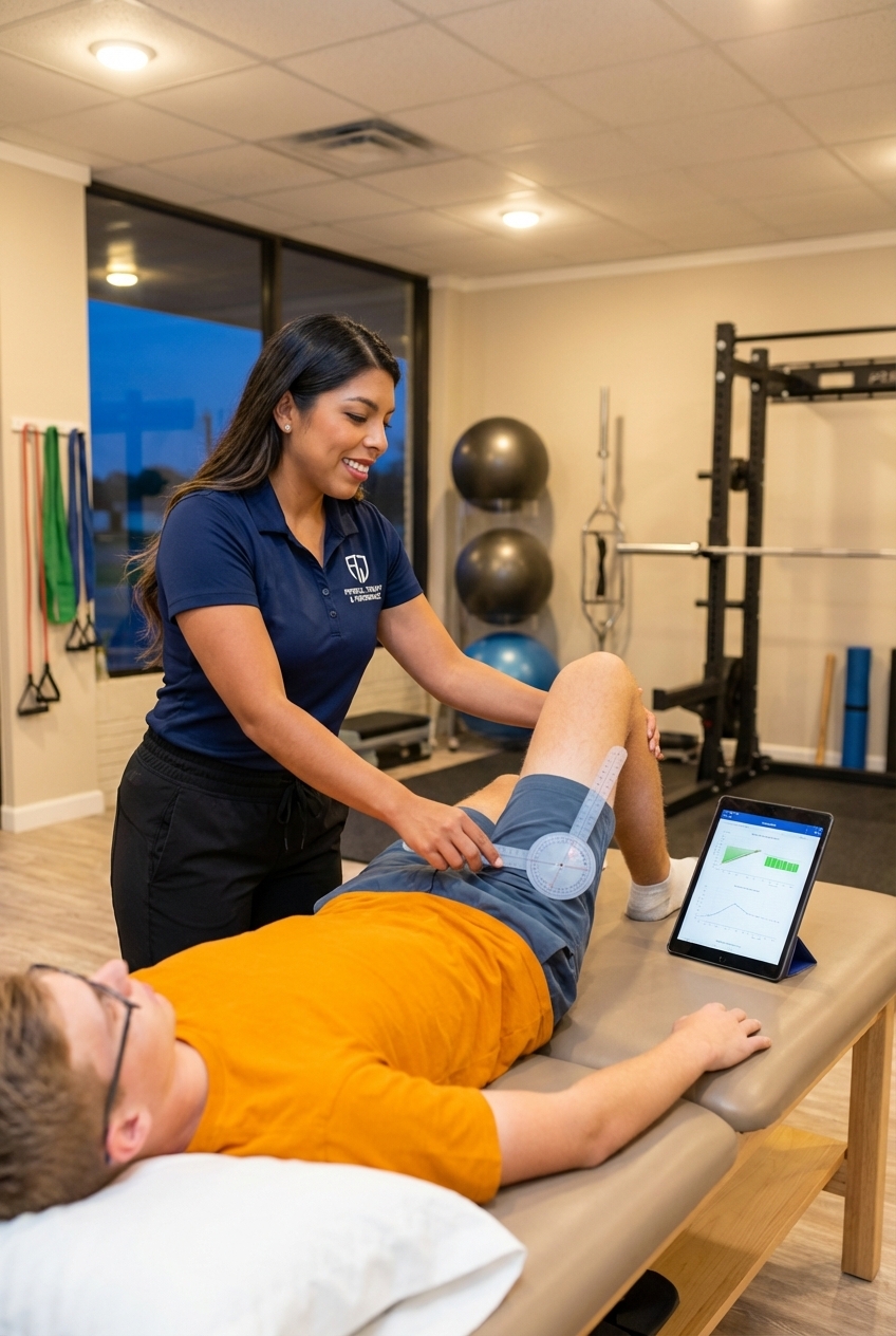 Patient working with a provider at a performance physical therapy clinic in Ooltewah