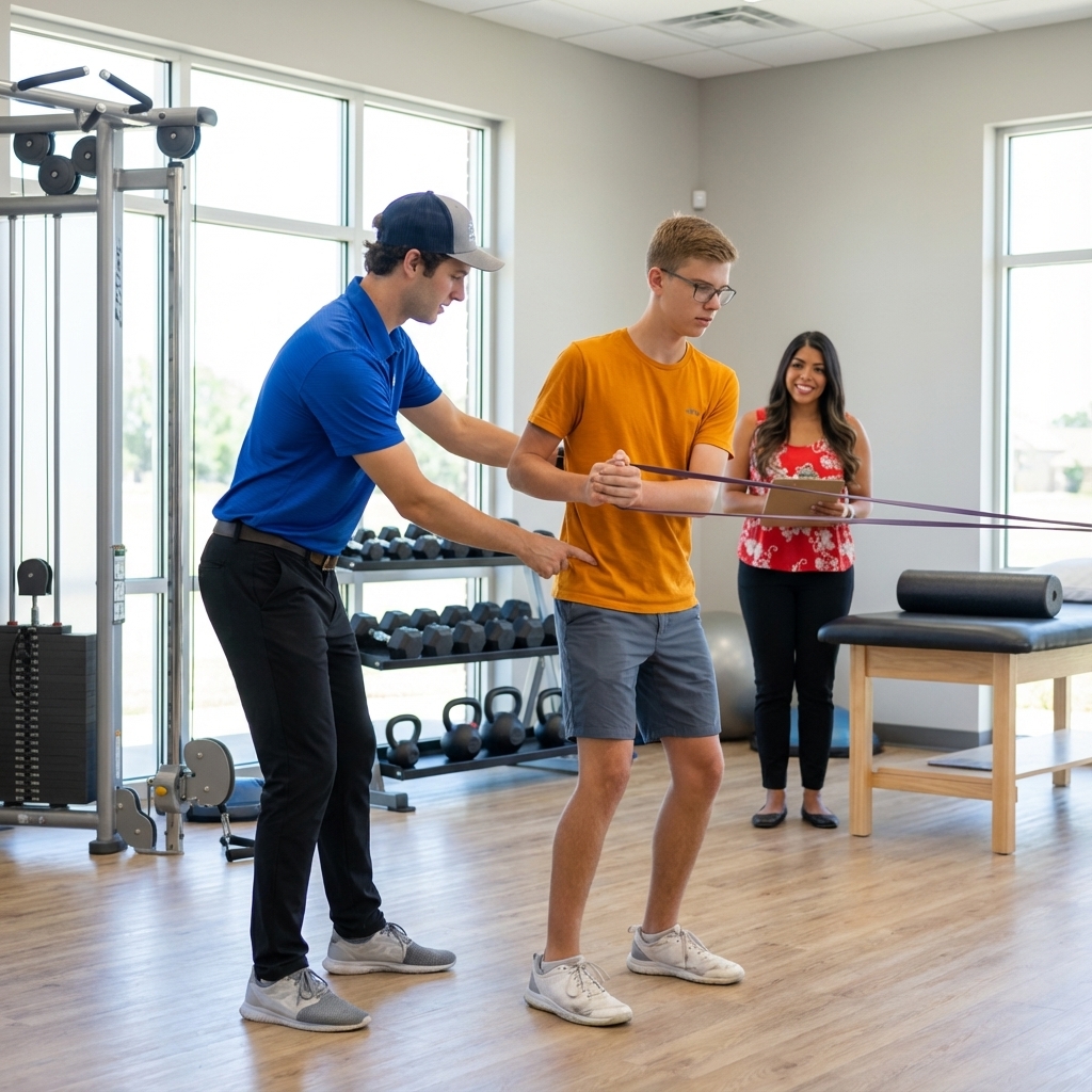 Golfer working with a provider at a golf performance physical therapy clinic in Ooltewah